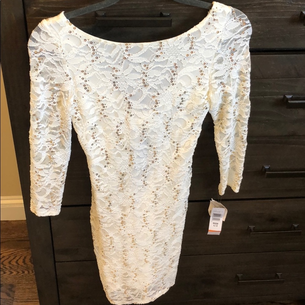 White dress with gold sequins!